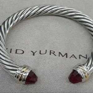 David Yurman 7mm SS 14k Garnet Cuff Bracelet